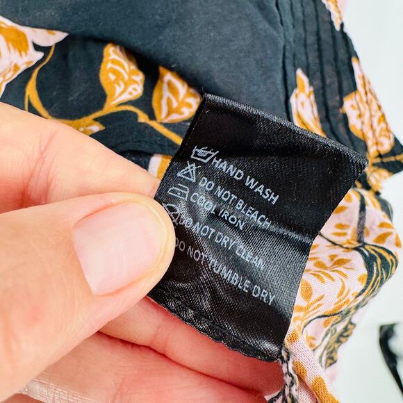 Pants Store Floral Print High Neck Blouse Pink Black Brown Boho Top Size M - Picture 5 of 6